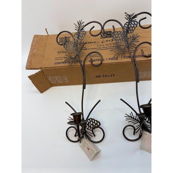 Home Interiors Pine Tree/Pine Cone Burnished Metal Wall Candle Scones NIB - Picture 3 of 3